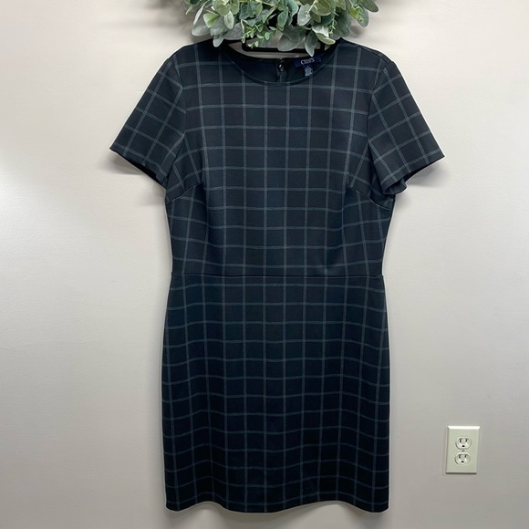 Chaps Dresses & Skirts - Chaps Classic Sheath Dress Black Gray Windowpane Plaid 14